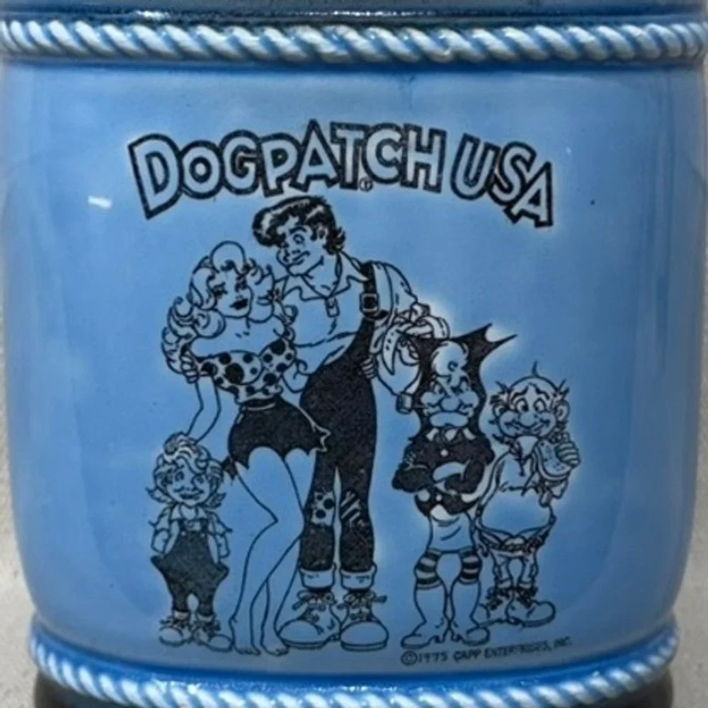 Vintage 1975 Dogpatch USA Li'l Abner Ceramic Decanter Al Capp Blue Comic Art